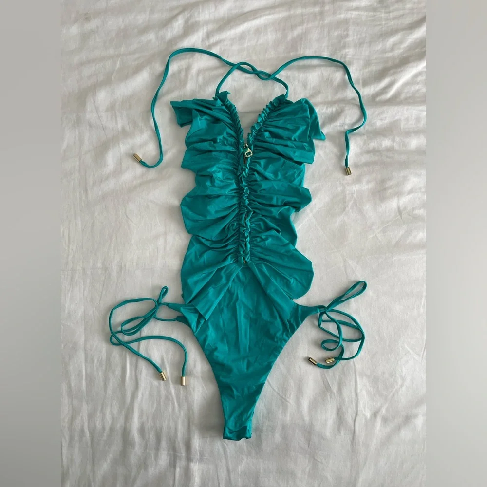 Antoninias Hortenzis Ruffle One-Piece Swimsuit | XS | Petrol | NWOT